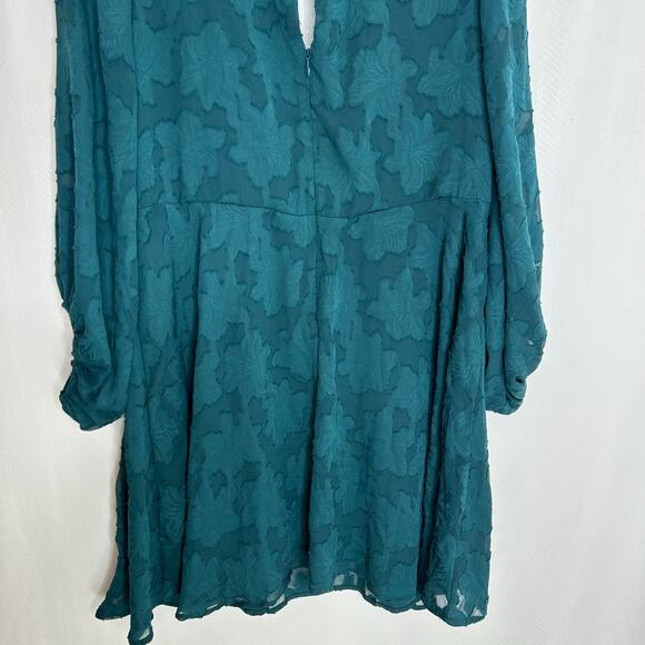Anthropologie green deep V mini dress long sleeves size 14 - Picture 9 of 10